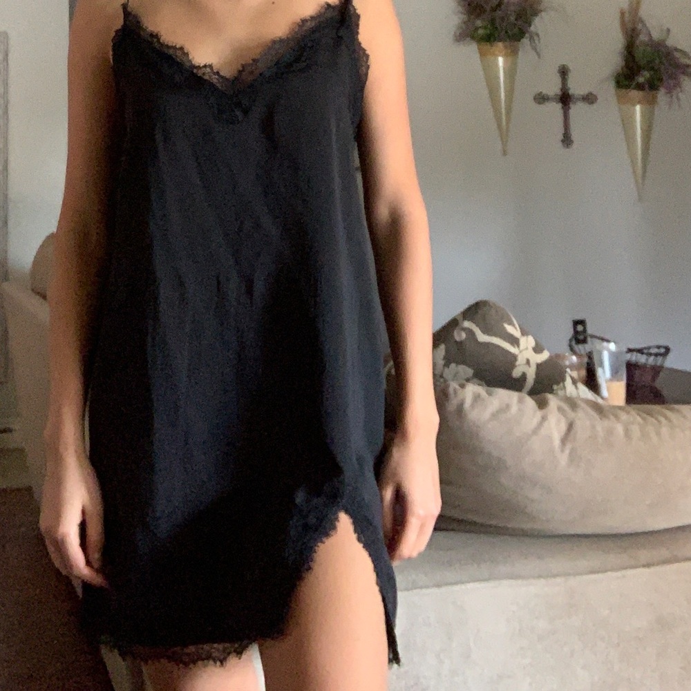 Urban Outfitters Black Lace Satin Slip Dress